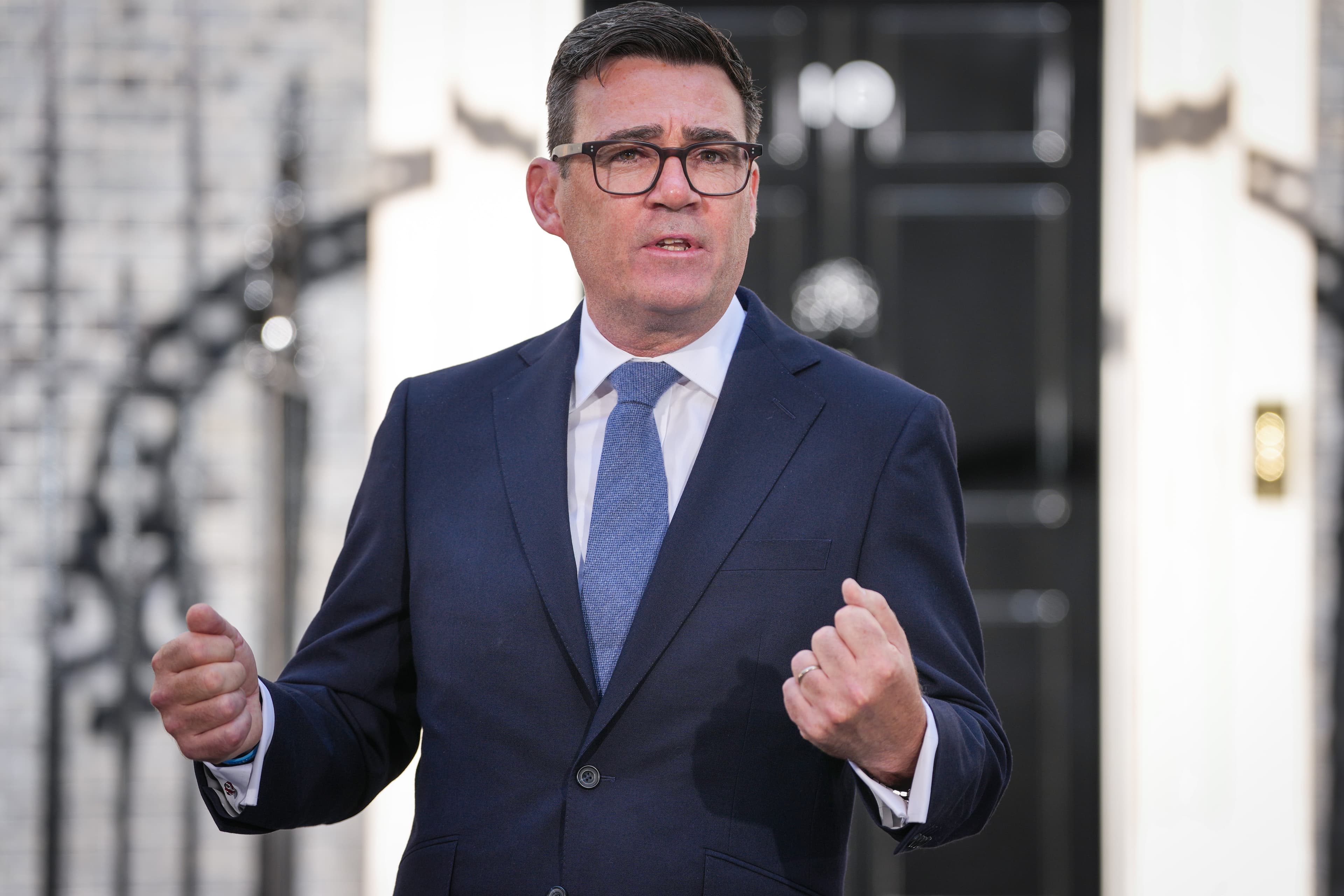 Britain's new Prime Minister Andy Burnham speaks to staff and media at 10 Downing Street in London