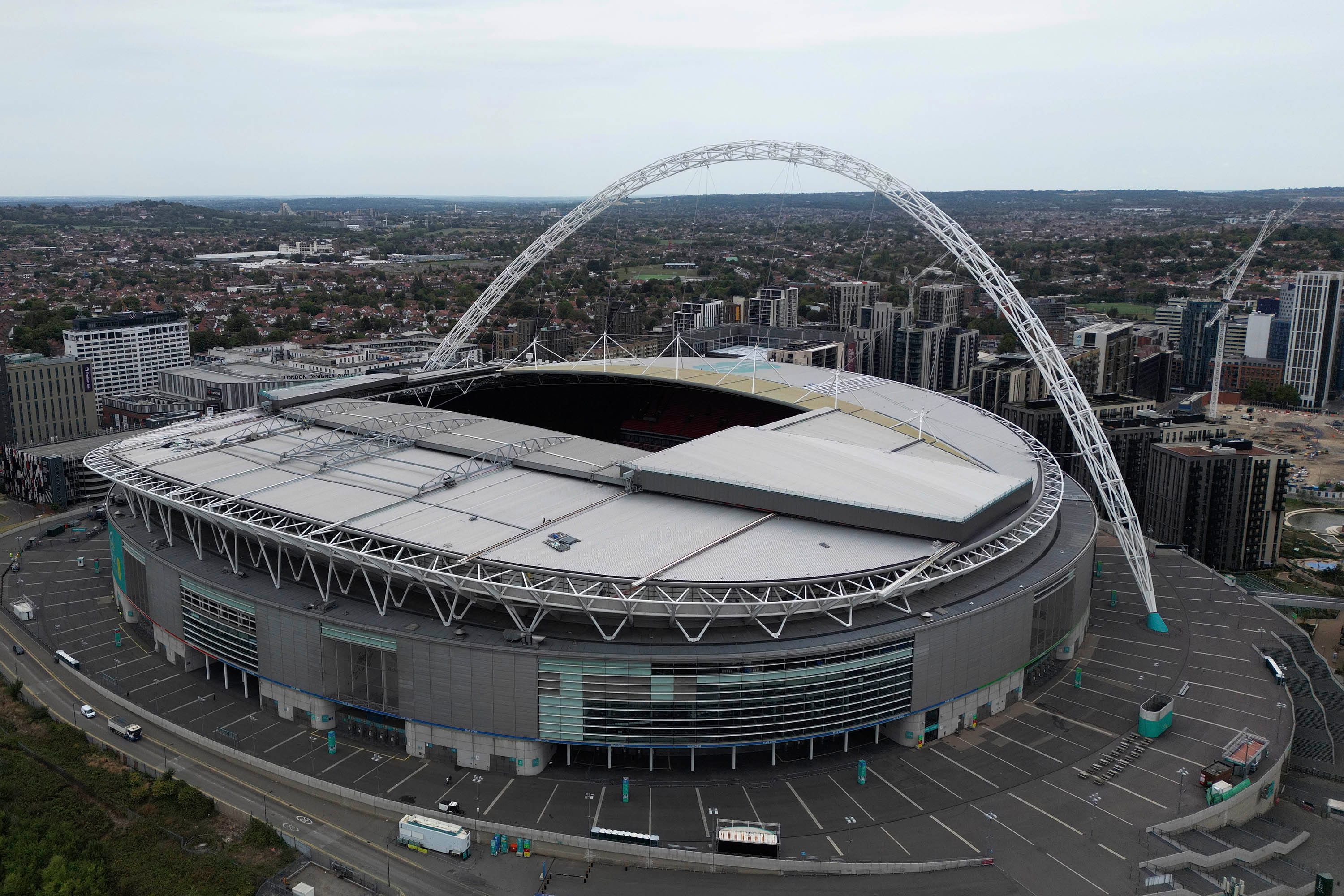 An aerial view of Wembley stadium in London
